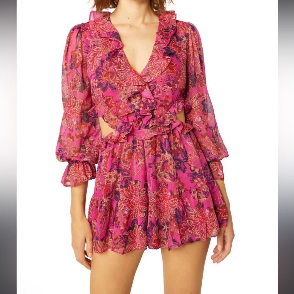 Misa Revolve‎ Azalea Long Sleeve Romper in Fuchsia Pink XS NWT